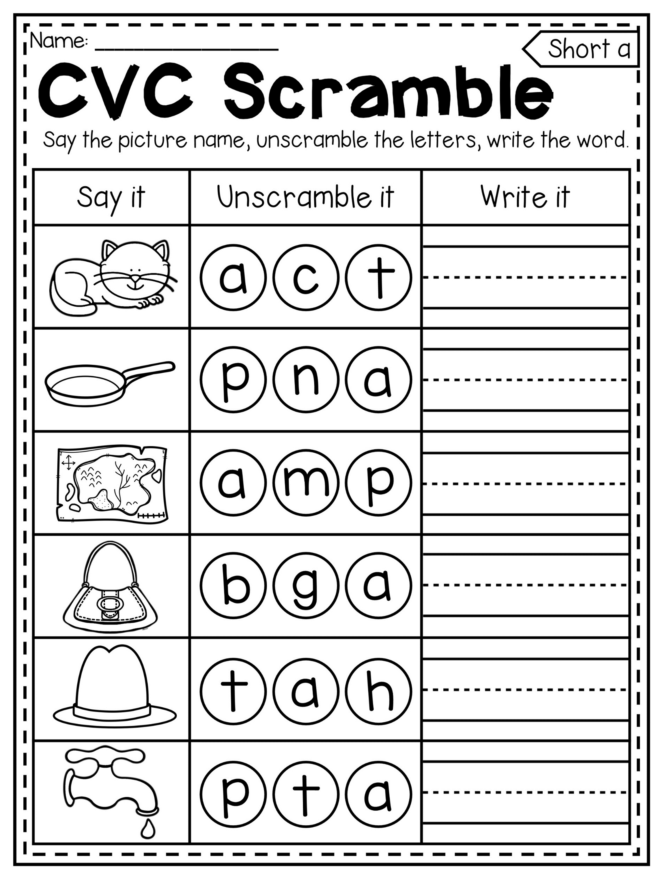 cvc words worksheet for kindergarten kindergarten cvc worksheet packet ...