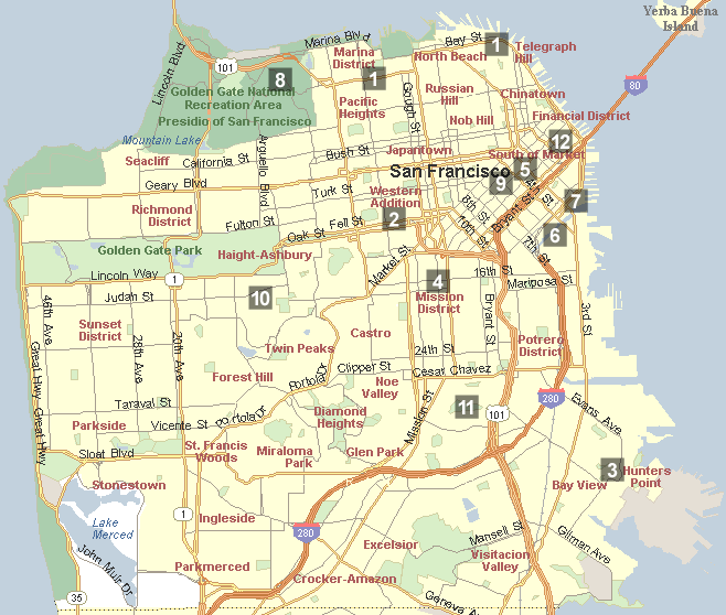 districts of san francisco by number | San francisco, Recreation area ...