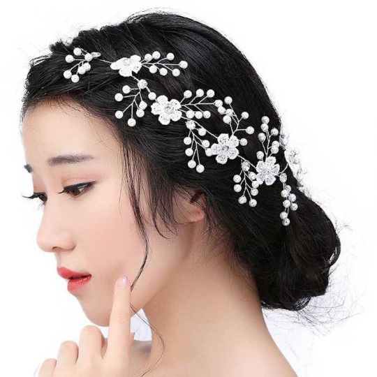 Wedding Hair Accessories For Bridal Lace Flowers Crystal Pearl