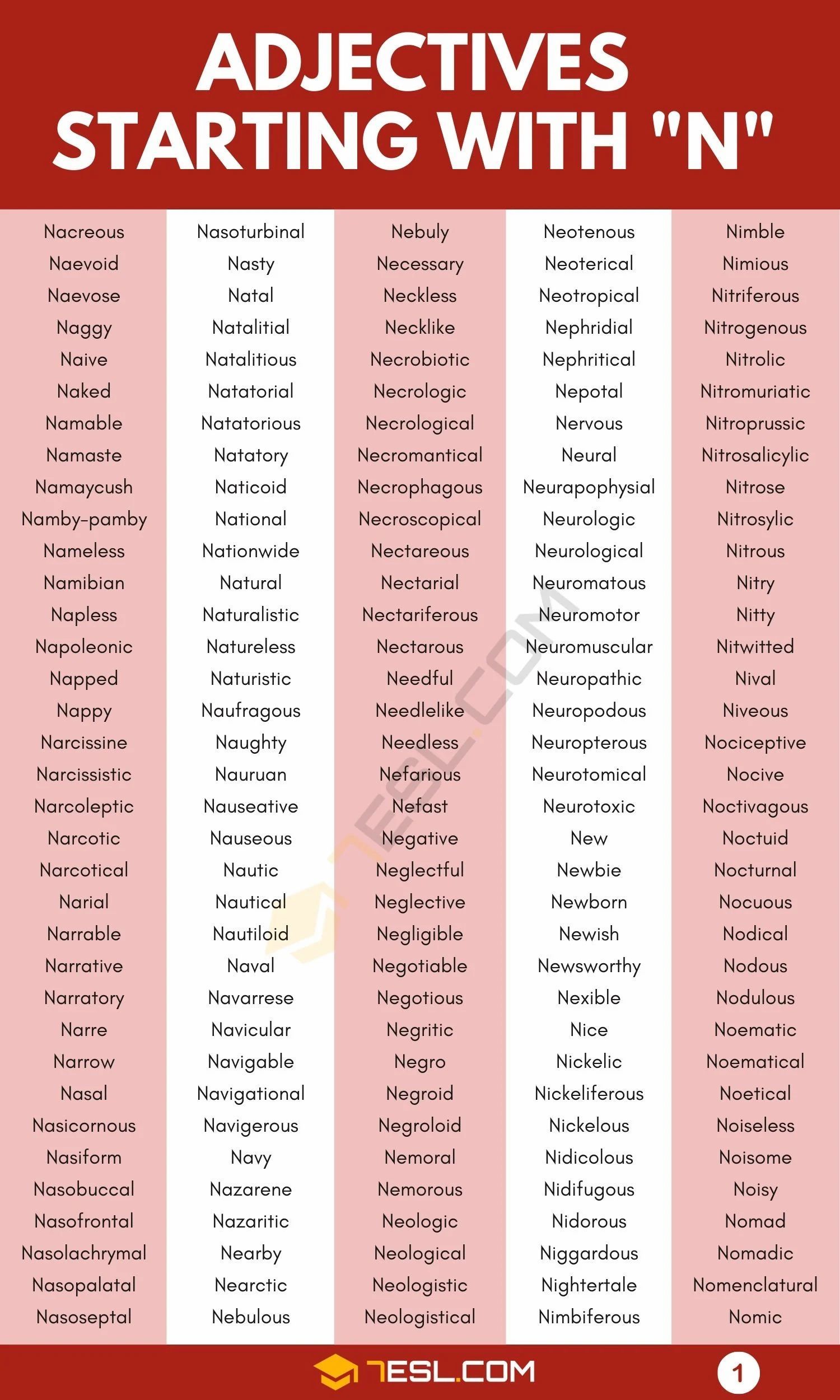 Adjectives that Start with N: 500+ Adjectives Starting with N • 7ESL ...