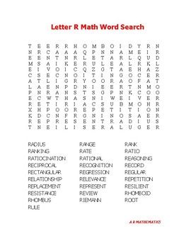 Letter R Math Word Search