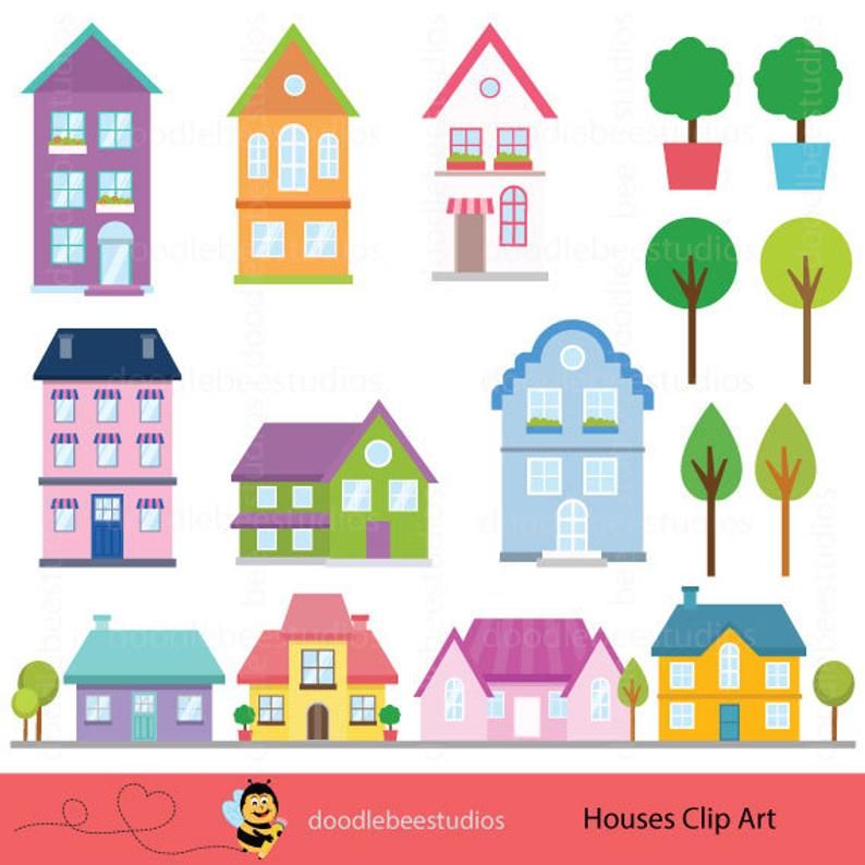 Houses Clipart Houses Clip Art Buildings Clipart Cottage | Etsy ...