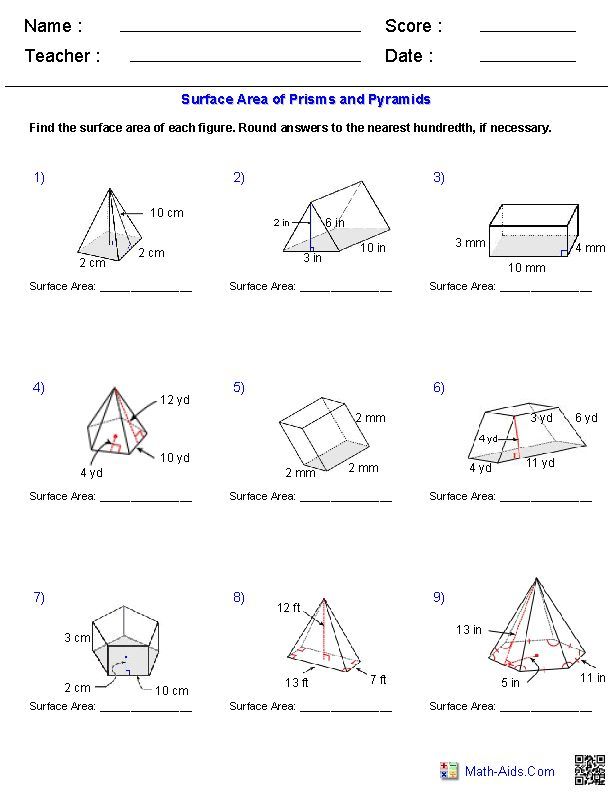 Volume And Surface Area Worksheets Grade 7