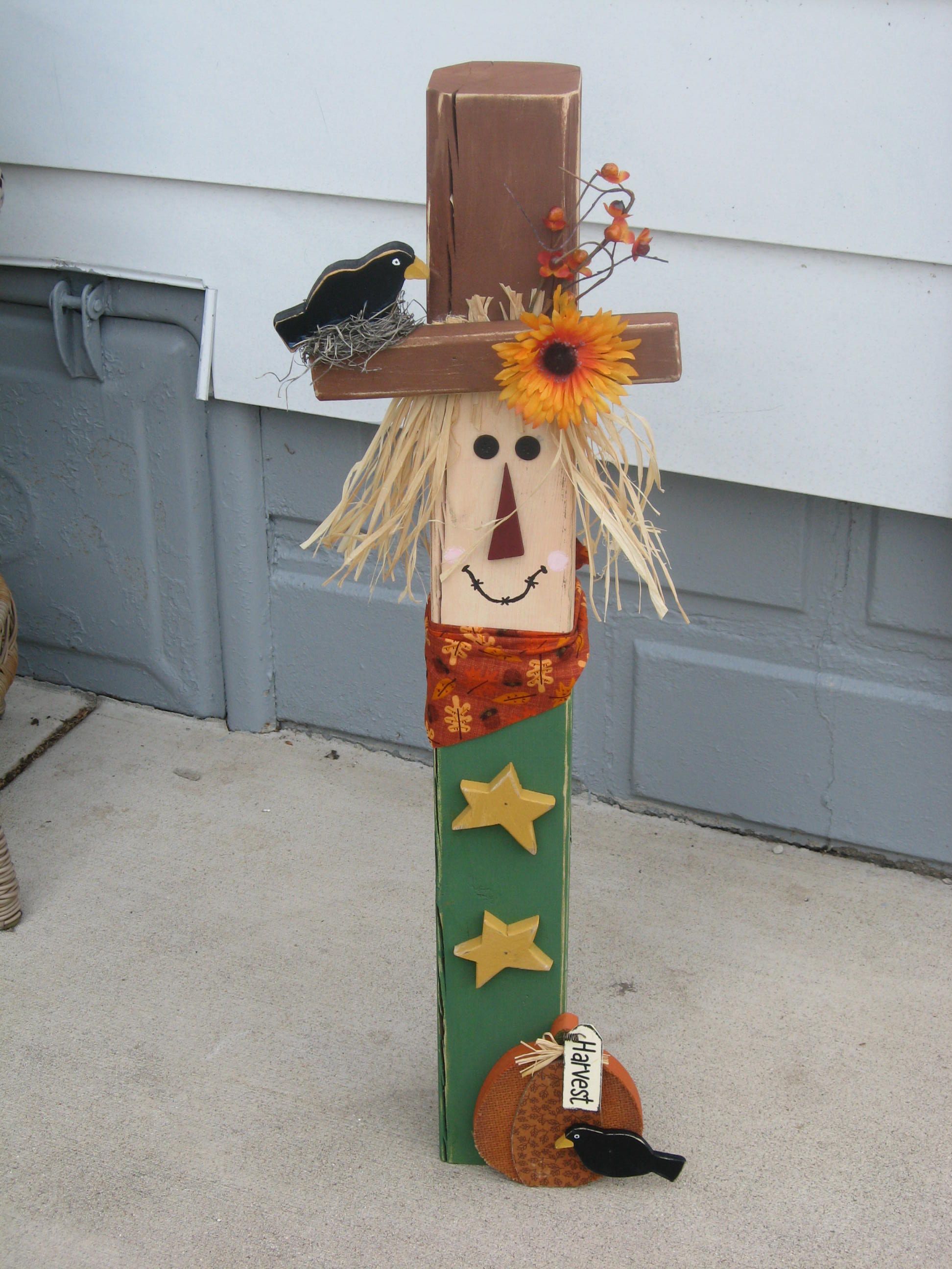 Scarecrow I made from a 4x4. 4x4 Wood Crafts, Fall Wood Crafts ...