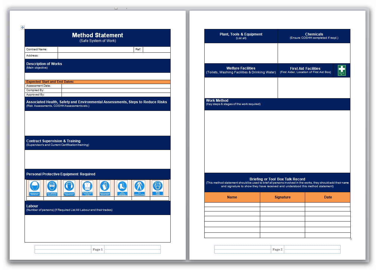 Method Statement Risk Assessment Template Free Free Printable Templates ...