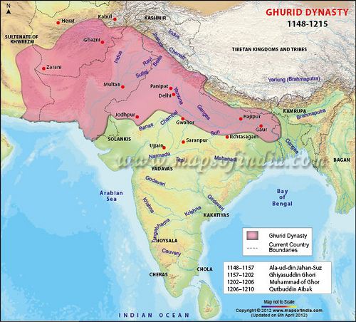 Ghurid Dynasty 1148-1215AD | Map, Ancient india map, India world map