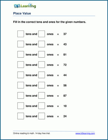 1st Grade Place Value and Number Charts Worksheets - free & printable ...