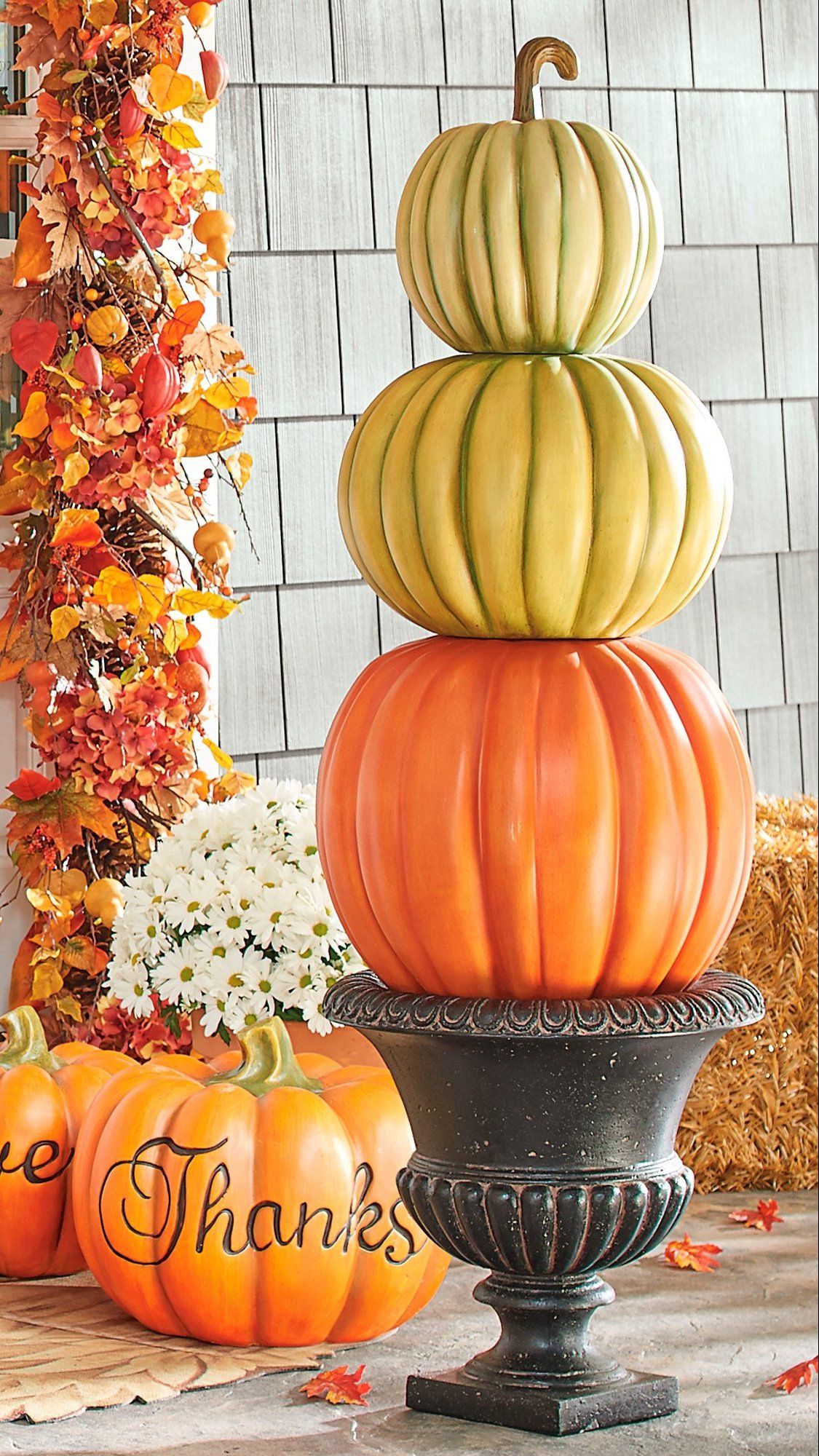 Three-stack Pumpkin Topiary | Grandin Road | Pumpkin topiary, Stacked ...