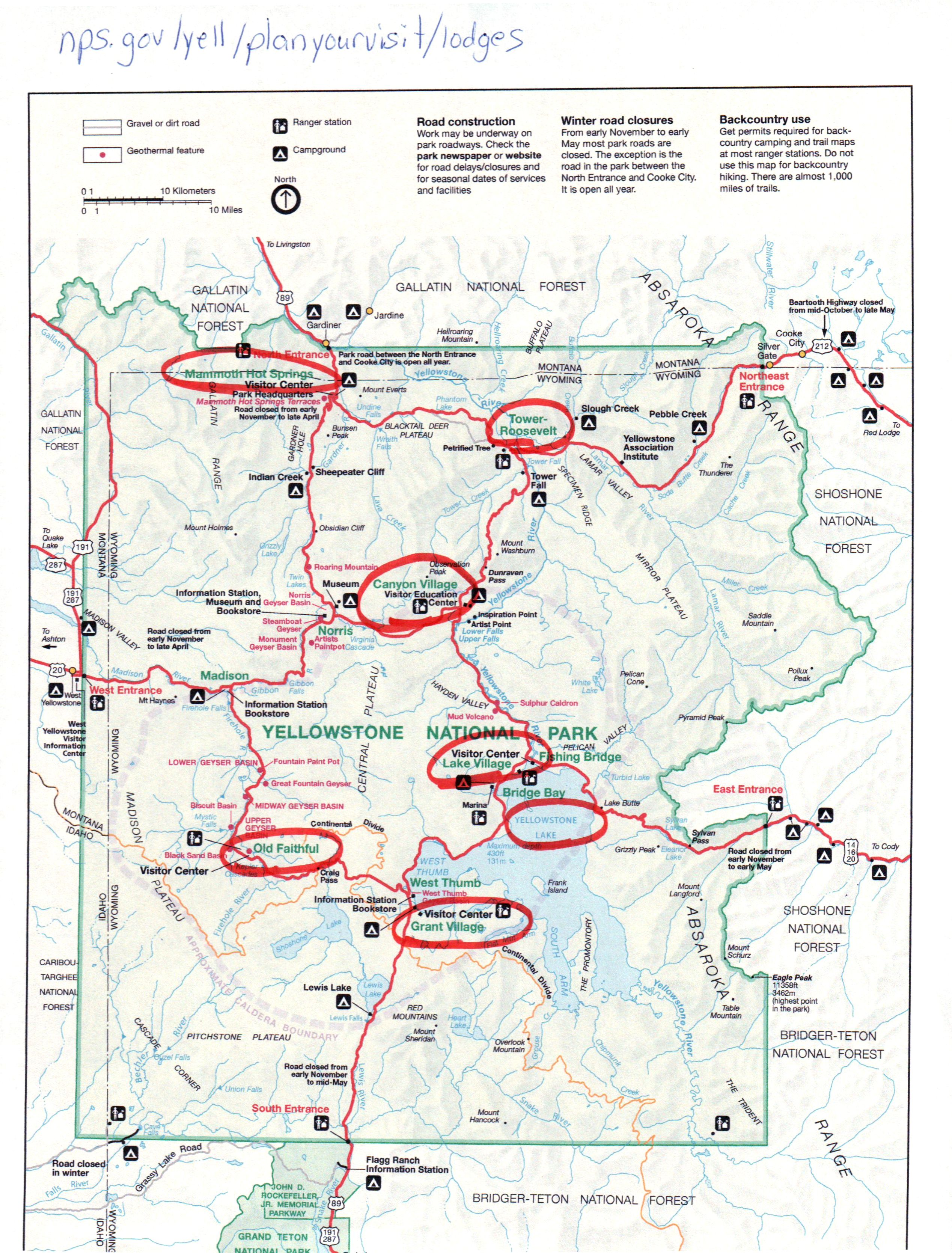 Printable Map Of Yellowstone National Park