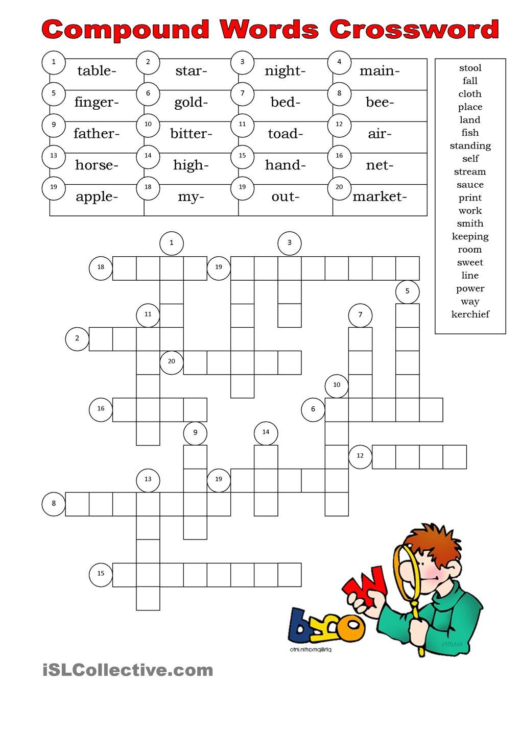 Crossword: Compounds | Crossword, Compound words worksheets, Compound words