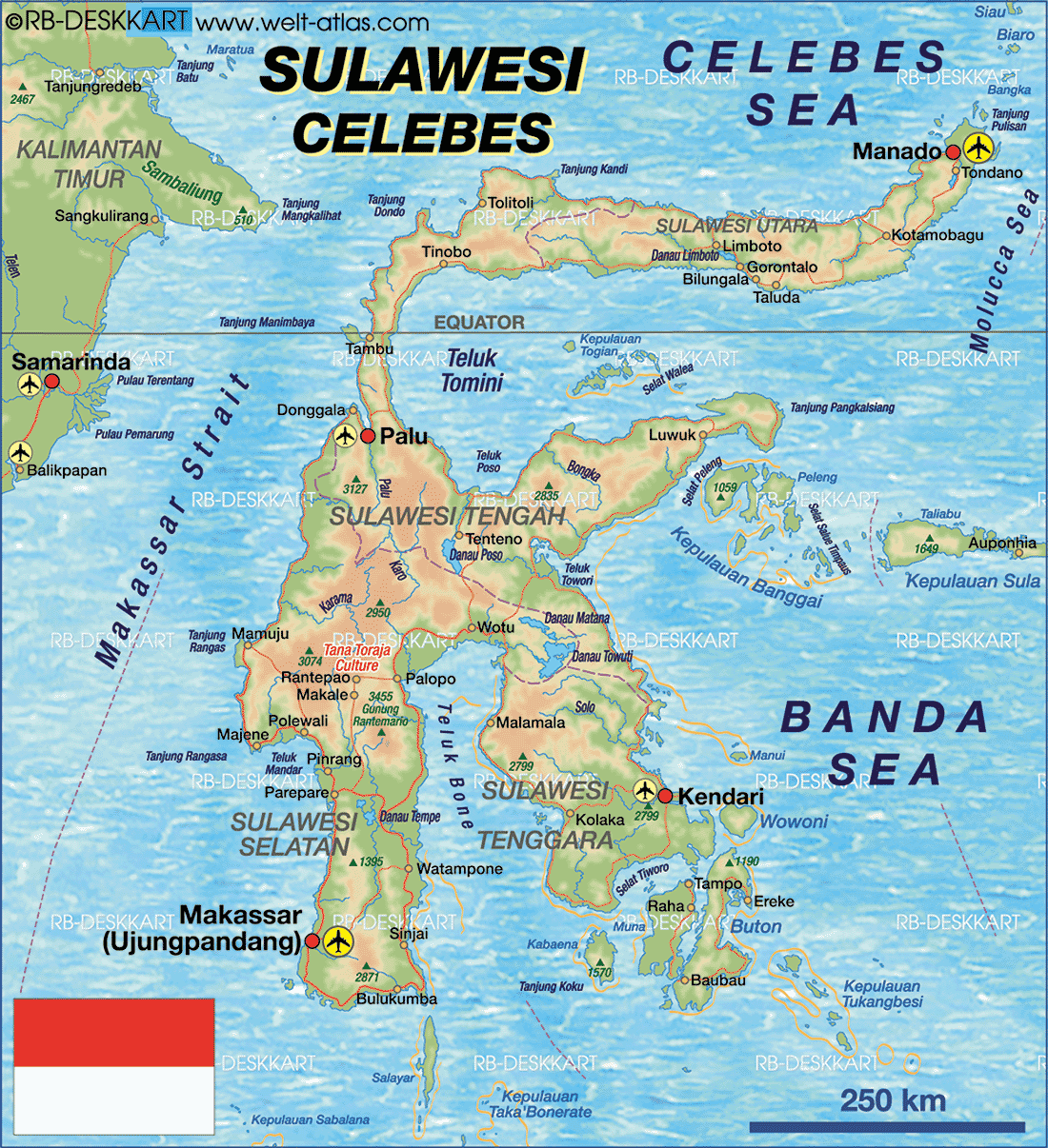 Map of Sulawesi (Indonesia) - Map in the Atlas of the World - World ...