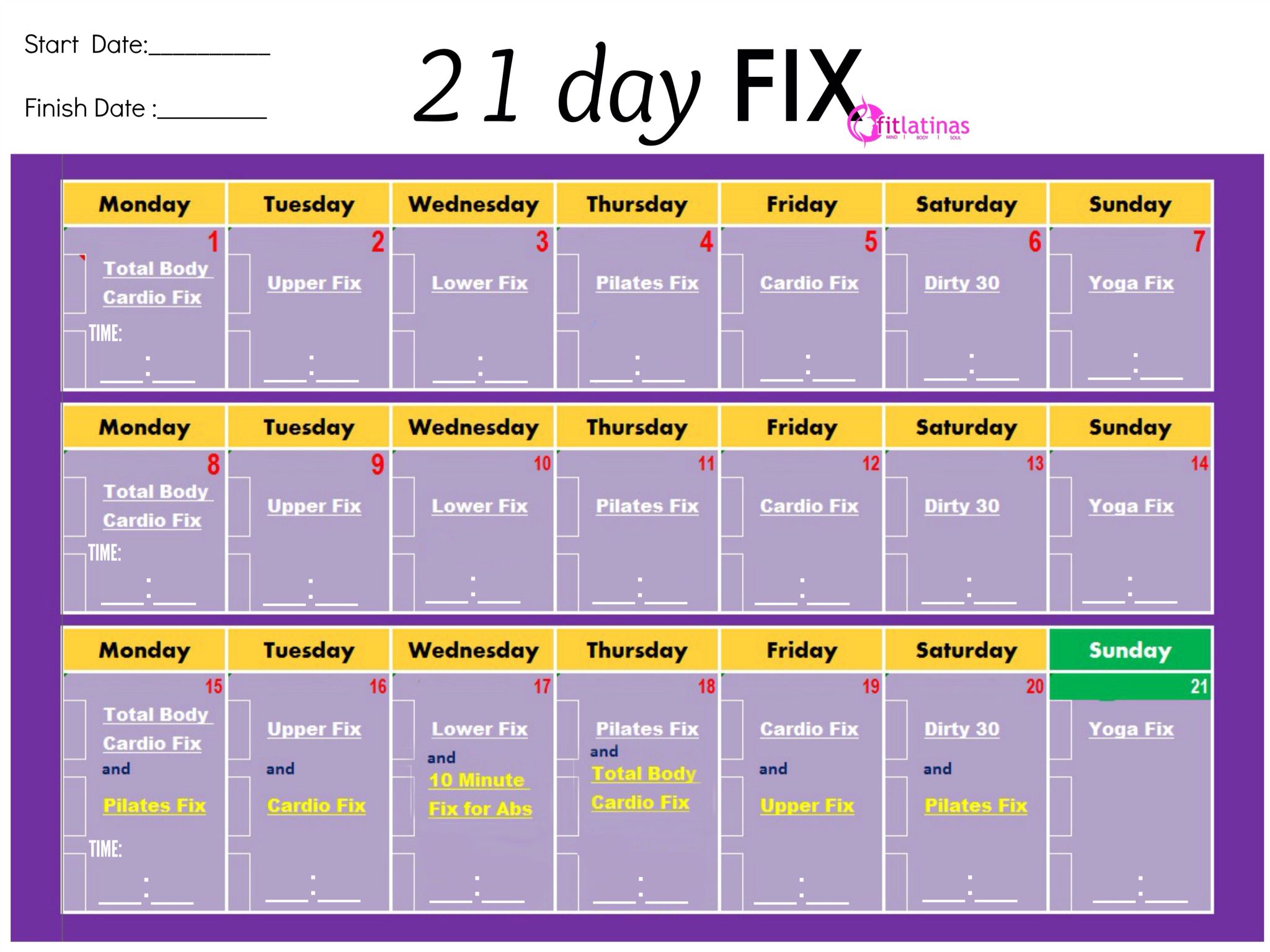 Another easy printable chart 21 day fix workouts, 21 day fix schedule, 21 day fix