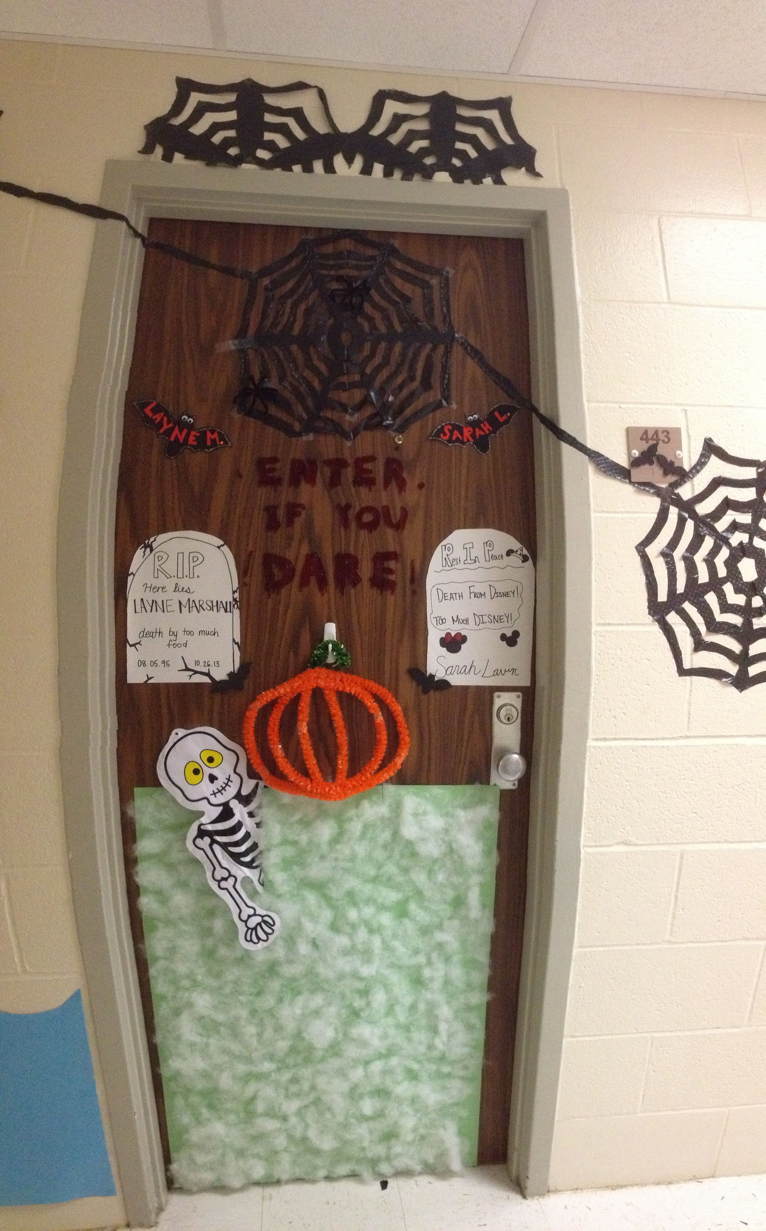 Halloween decorations for dorm door! | Dorm door decorations, Halloween ...