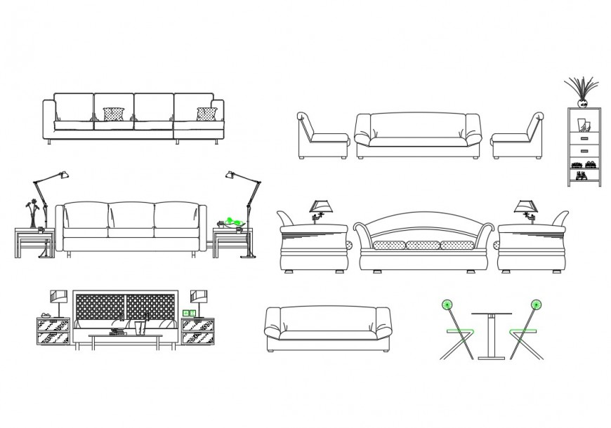 Detail Elevation of sofa-set layout file in dwg format Types Of Sofas ...