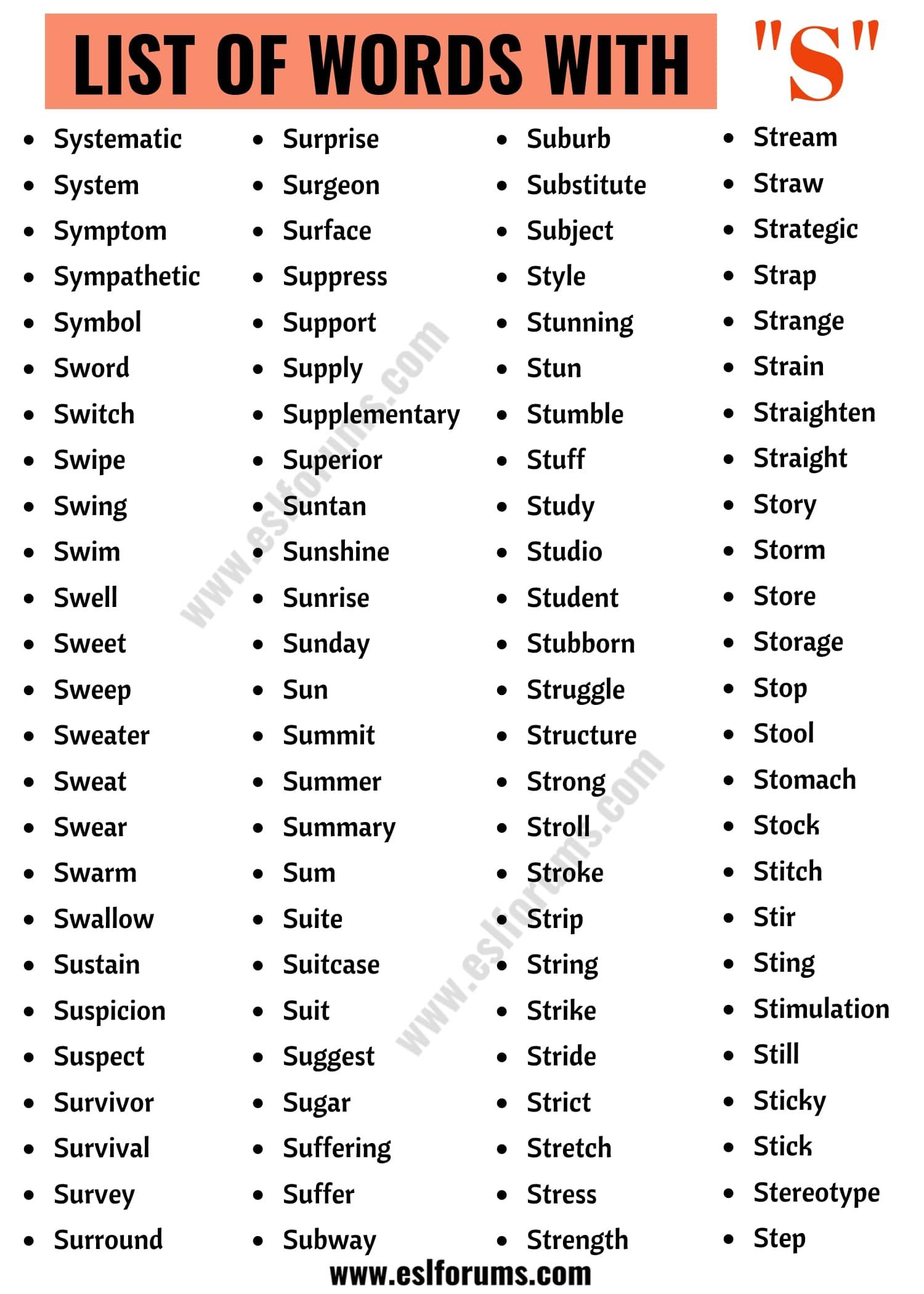 Words that Start With S | List of 350+ Words Starting with S with ESL ...