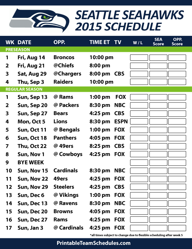 Printable Seahawks Schedule 2023-24