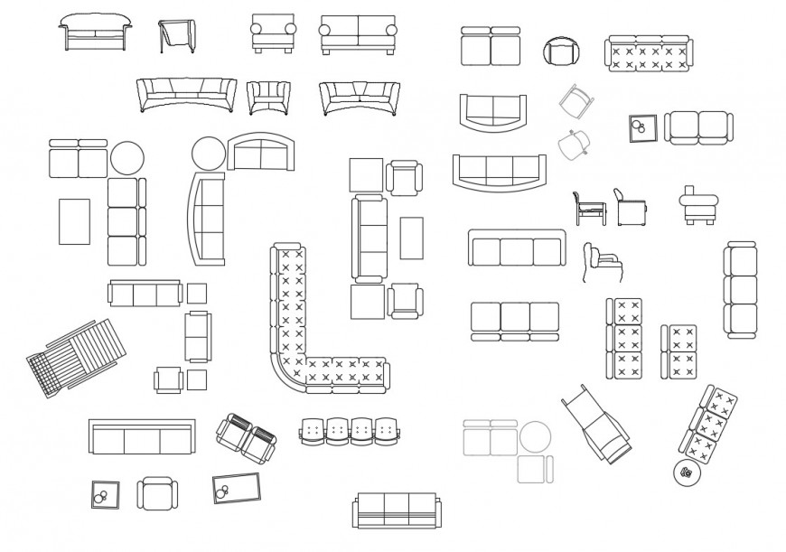 Different type of sofa set blocks detail 2d view elevation autocad file ...