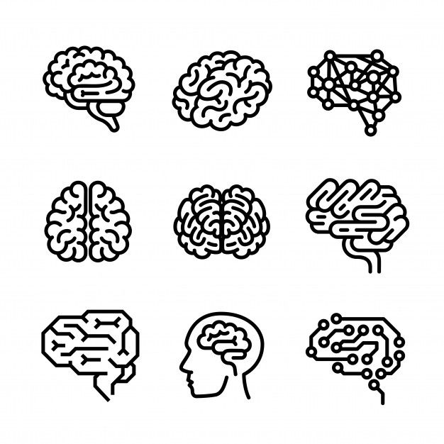 different types of brain icons in black and white