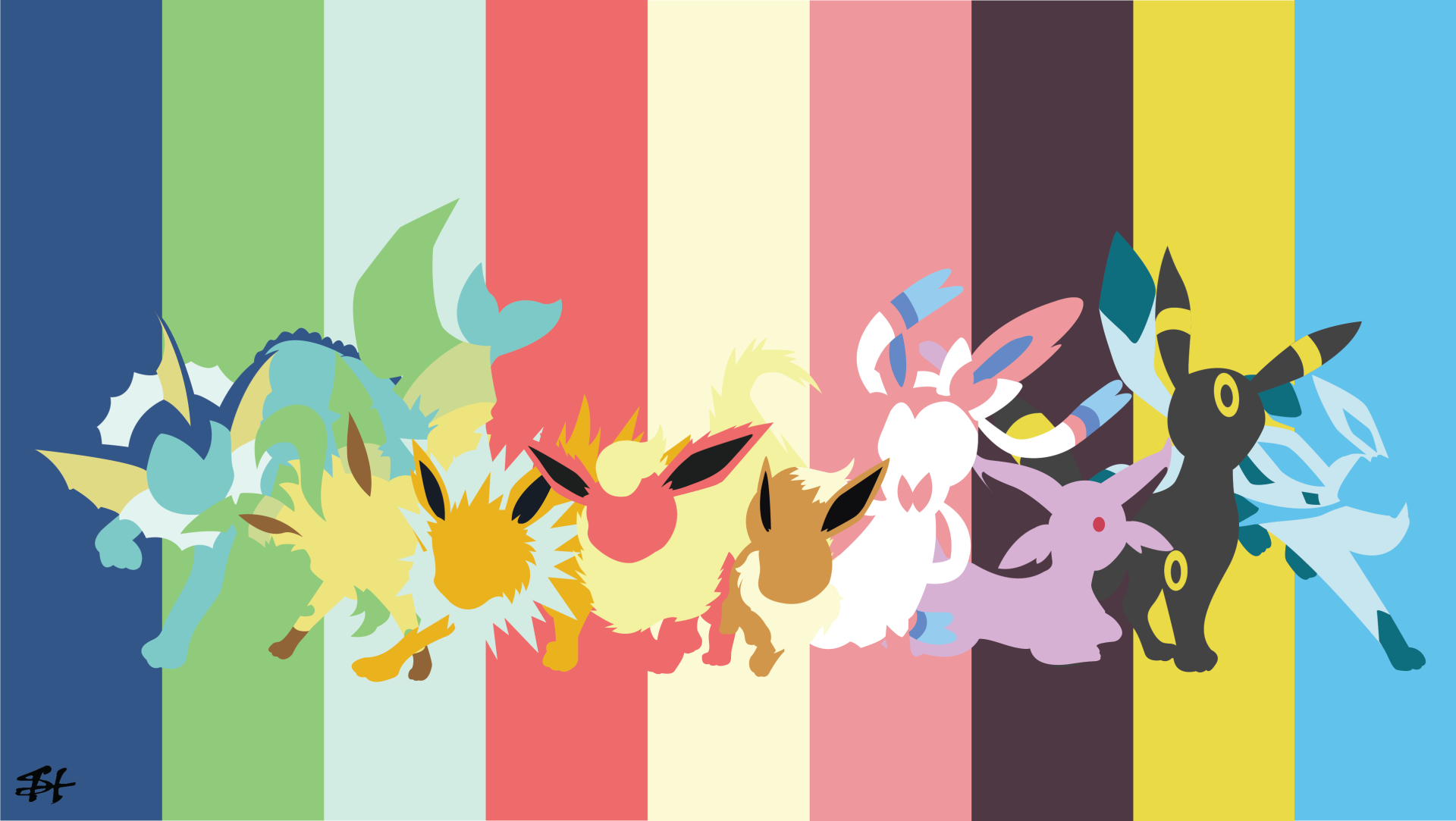 the pokemon wallpaper has many different colors