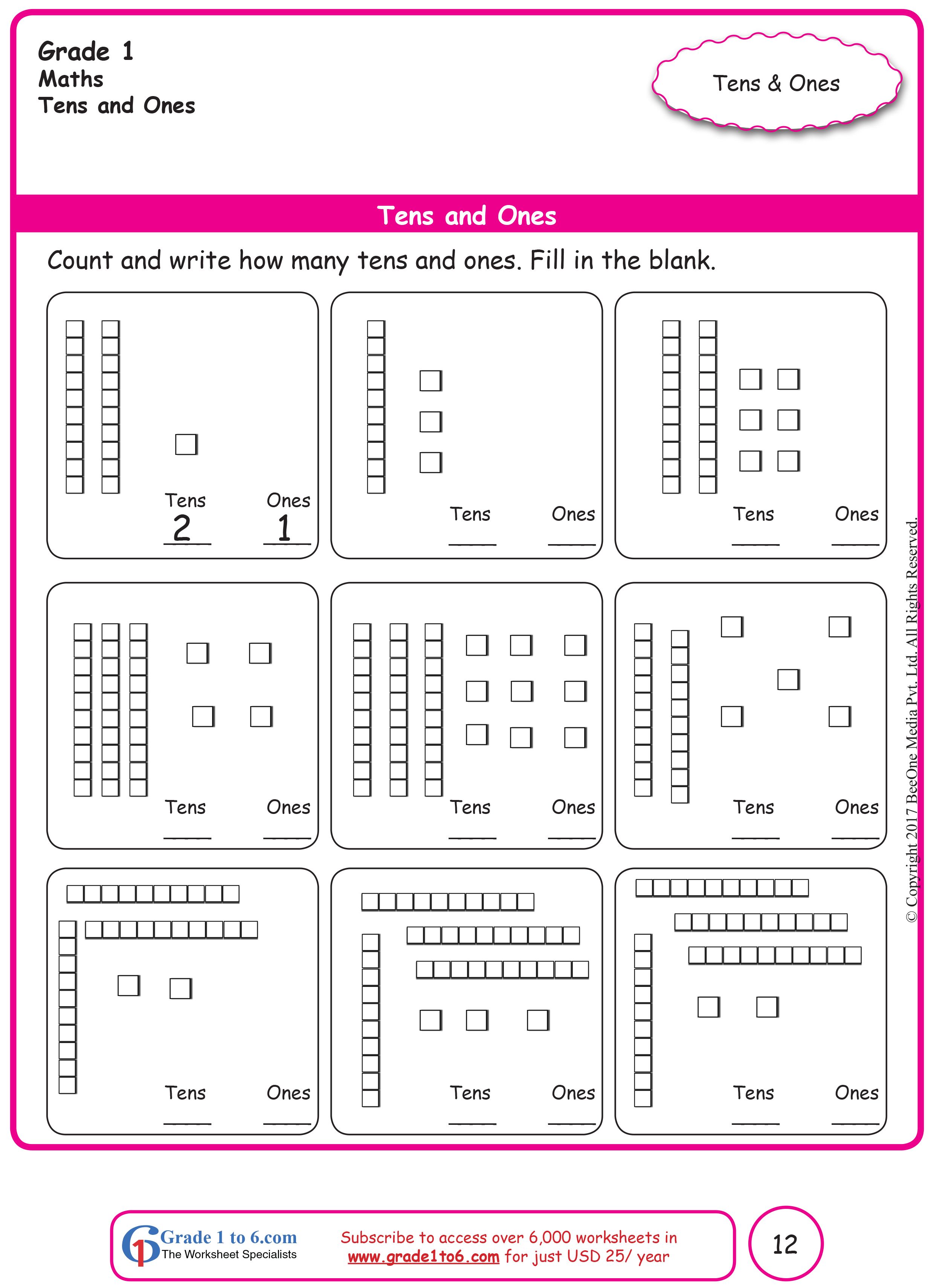 Tens And Ones Worksheets Grade 1