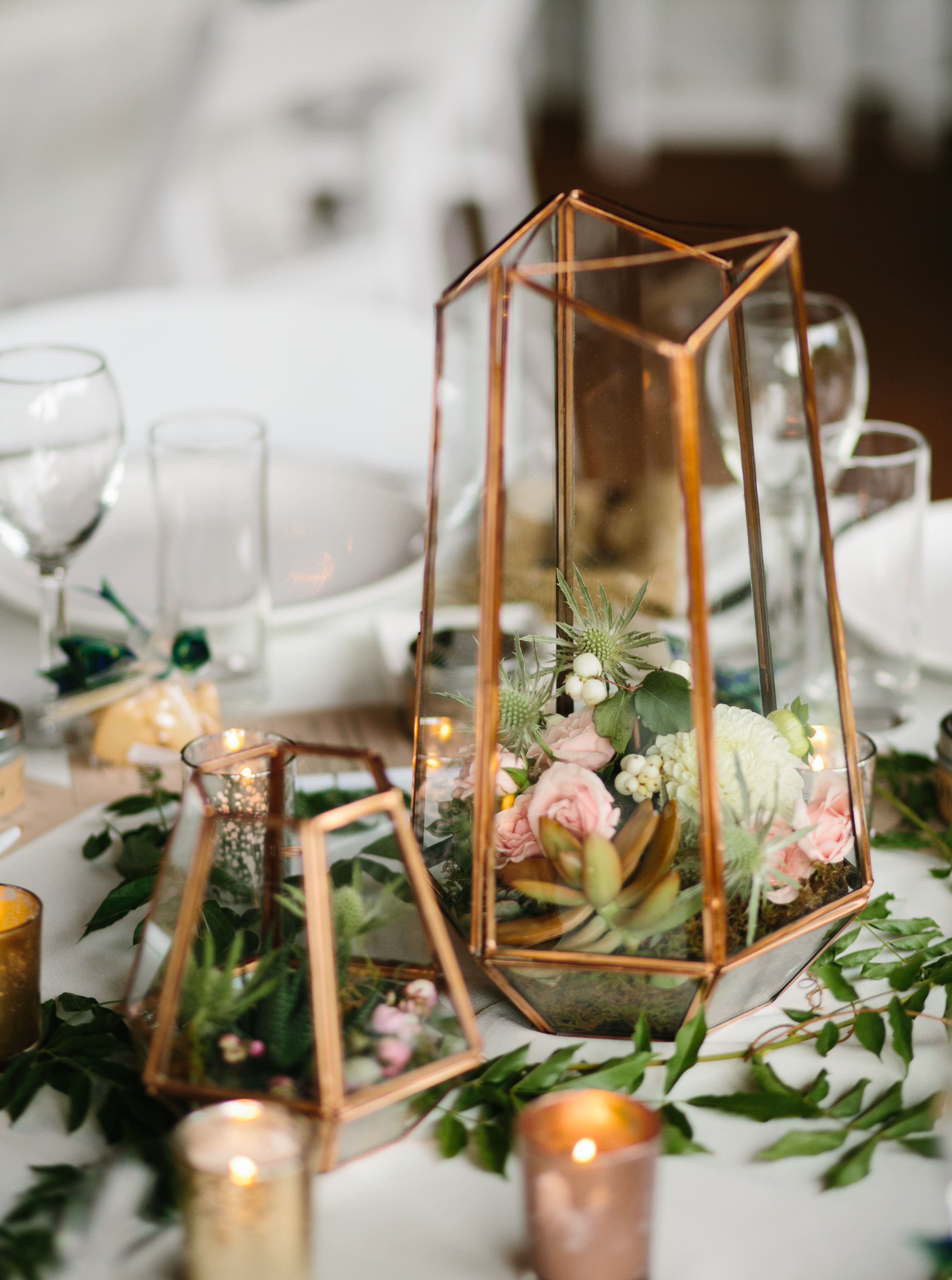 Terrarium Centerpiece In Mixed Metallics Gold Rose Gold And