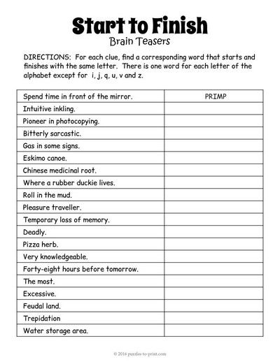 Printable Brain Games For Seniors