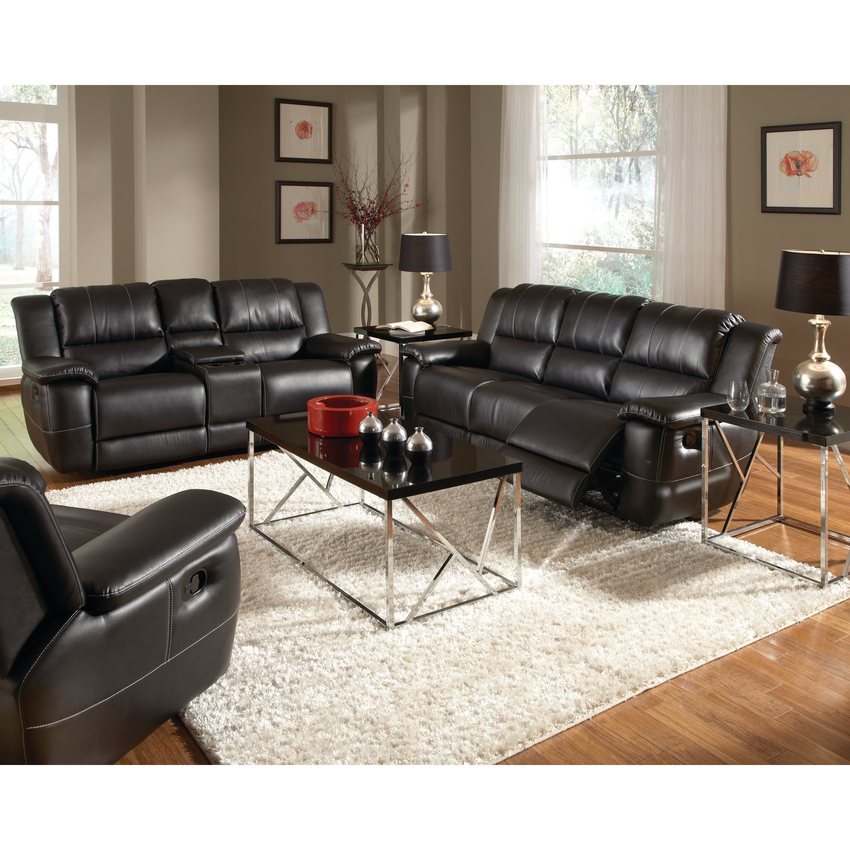 Lee Transitional Black 2piece Leather Reclining Living Room Set