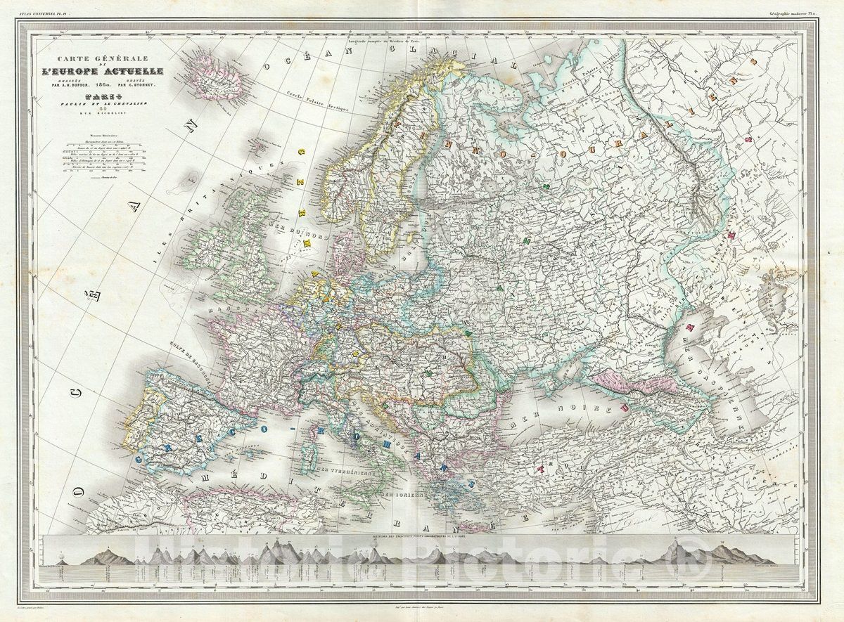 Historic Map Dufour Map of Europe, 1860, Vintage Wall Art Vintage