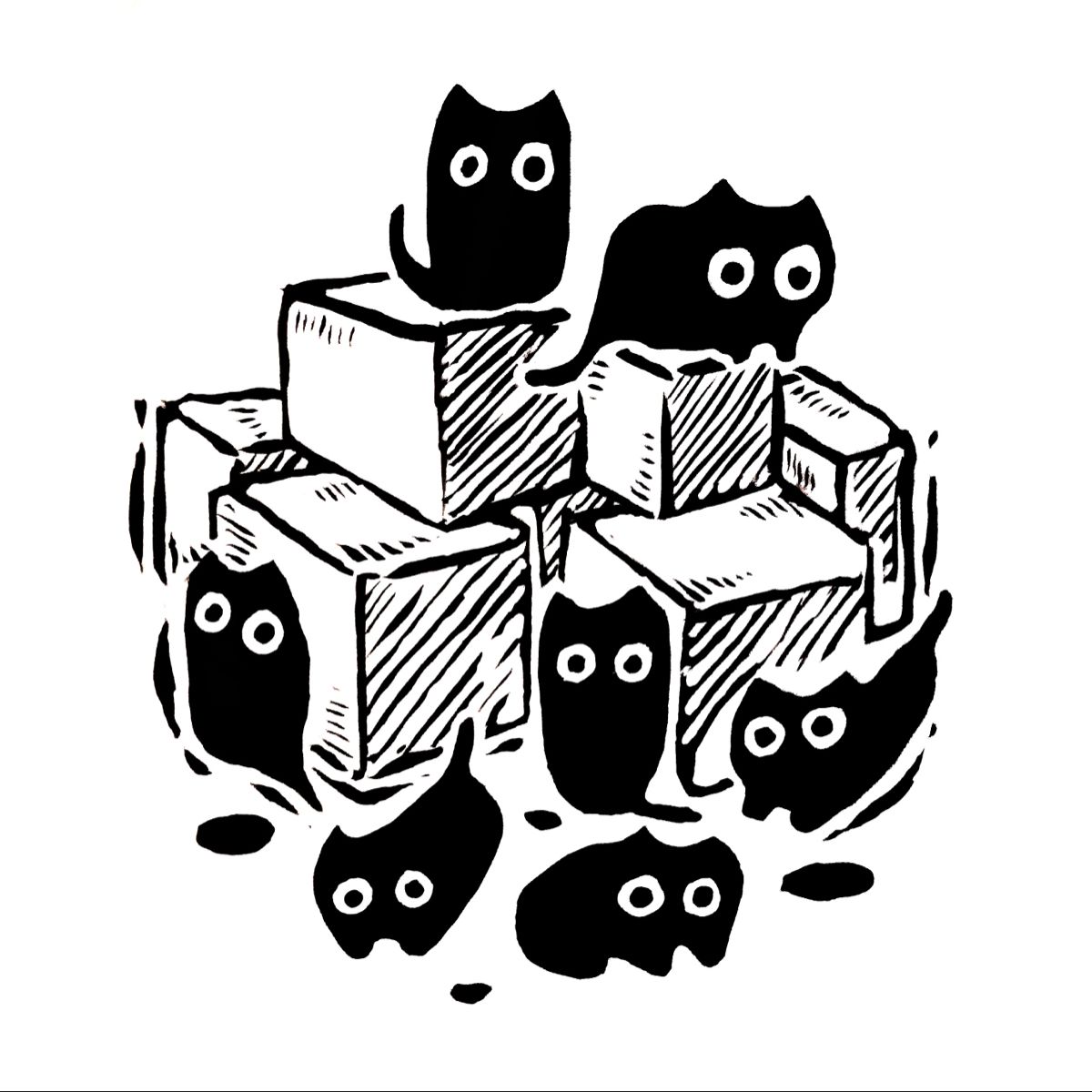 Cat Boxes in 2024 | Black cat drawing, Black cat art, Black cat ...