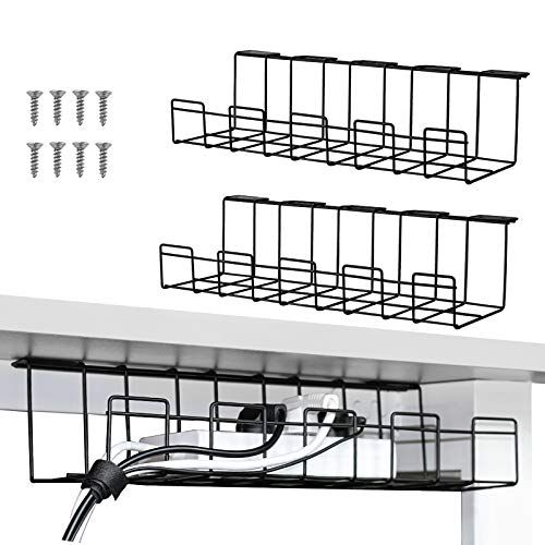 Under Desk Cable Management Tray 2 Packs, 16 inches Under Table Cord ...