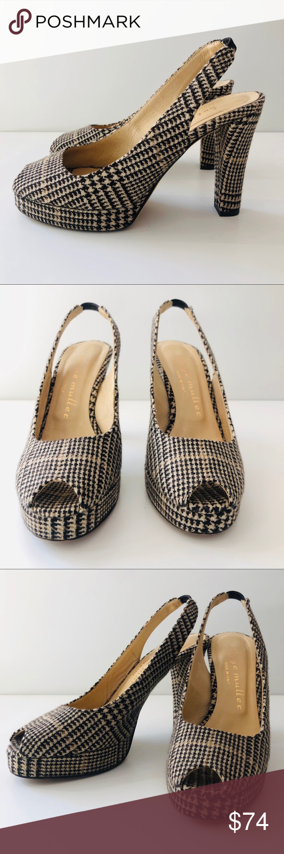 BETTYE MULLER TWEED PLATFORM PEEPTOE SIZE 6 | Black heels with bow ...