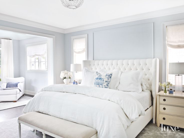 Soft Light  Blue  Master Bedroom with Blue  Pillow Touches 