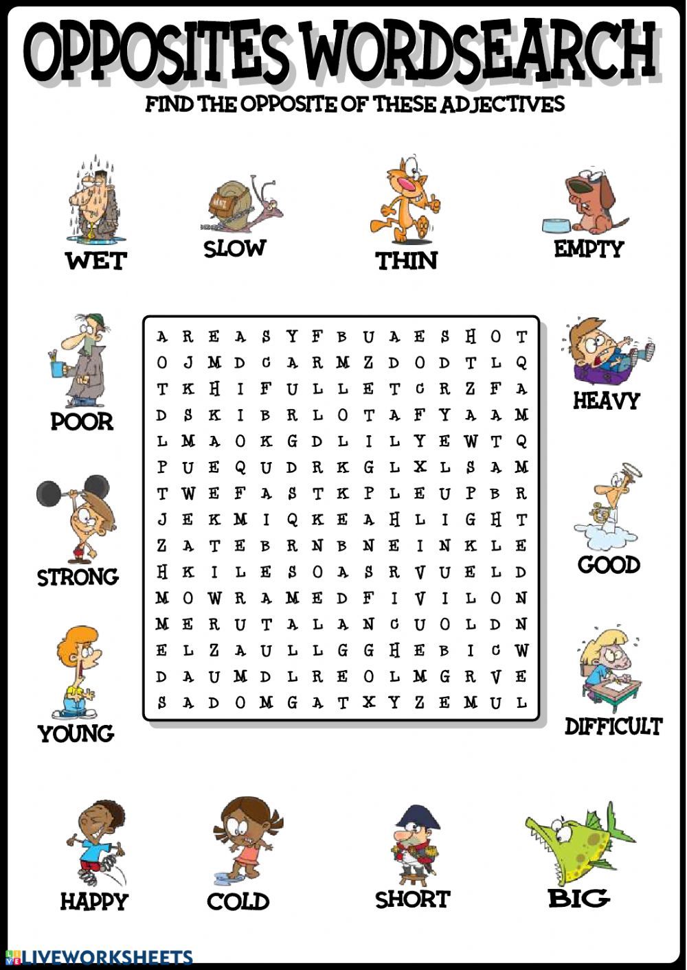 Ejercicio de Opposites word search 2nd Grade Worksheets, English ... image.