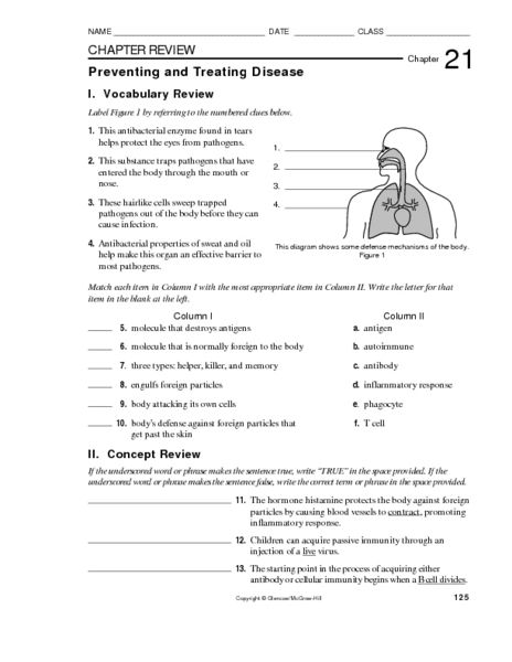 Preventing and Treating Disease 7th - 12th Grade Worksheet | Lesson ...