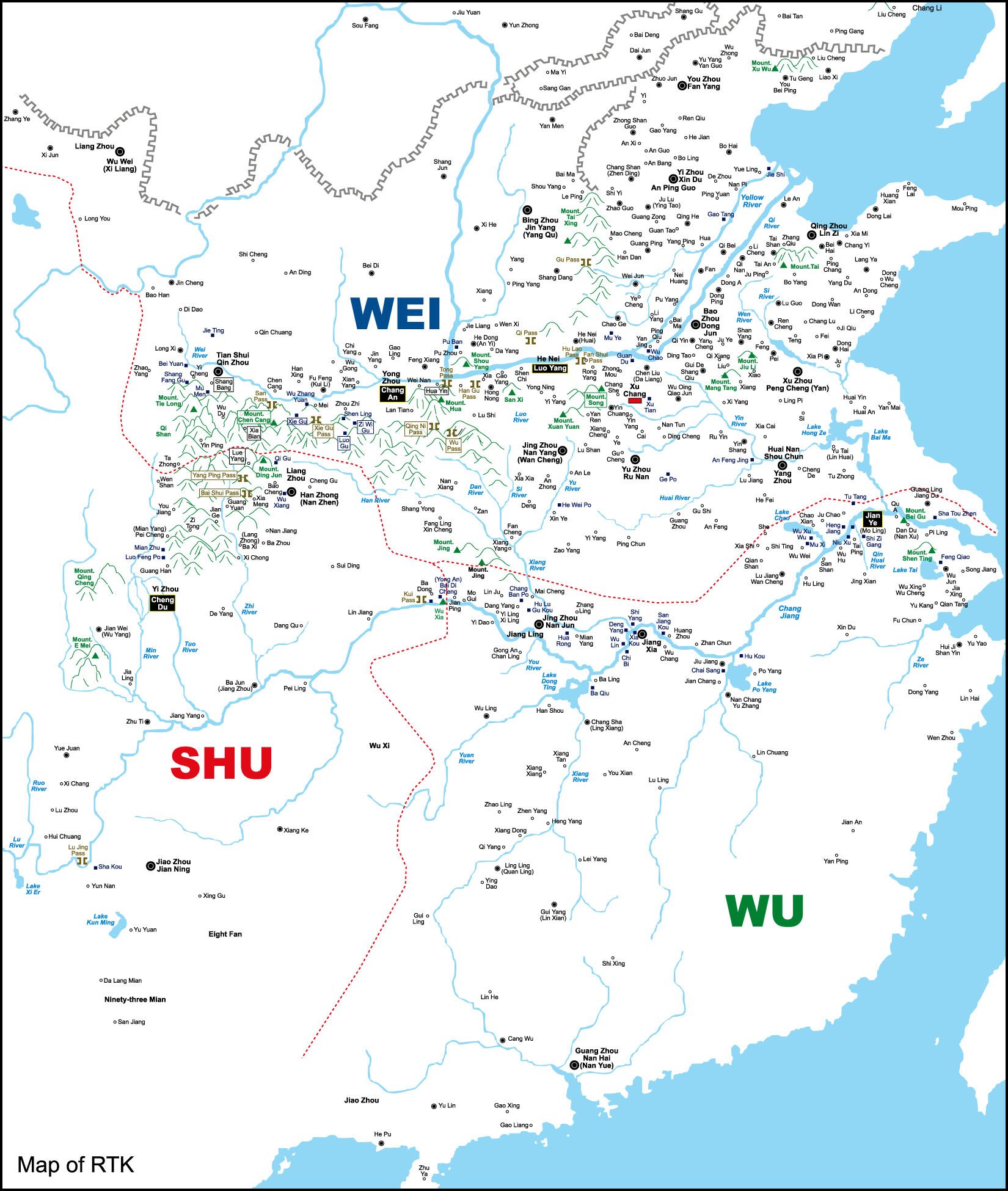 Three Kingdoms 三國 (220-280) map. les 3grande puissancede chine shu,wu ...