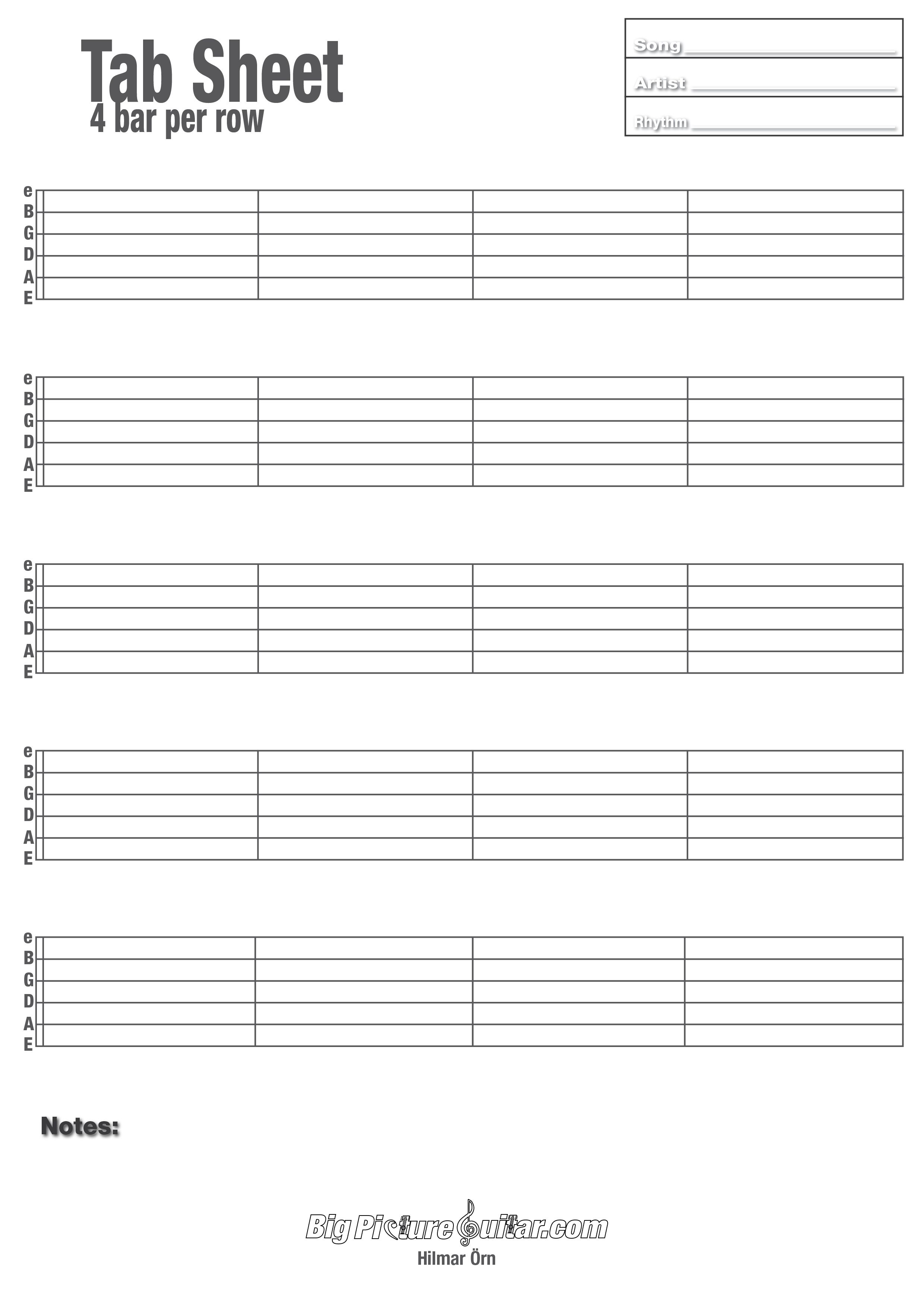 printable blank guitar tab sheets | Bass tabs, Guitar sheet music ... image.