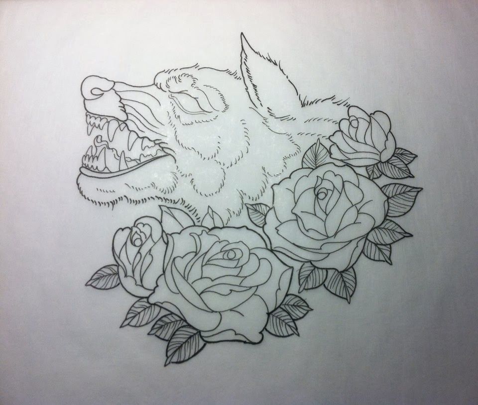 tattoosbychrisamlie: wolf & roses tattoo design | Rose tattoos, Tattoos ...