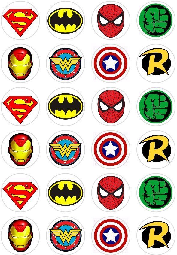 24 Super Hero Logo Retro Comic Book Cupcake fairy Cake Toppers Rice ...