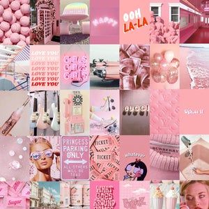 BOUJEE WALL COLLAGE Pink Collage Kit Bedroom Wall Décor Rose Pink Wall ...