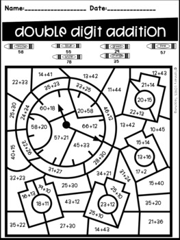 Math Theme- Color by Code Two Digit Addition and Subtraction NO ...