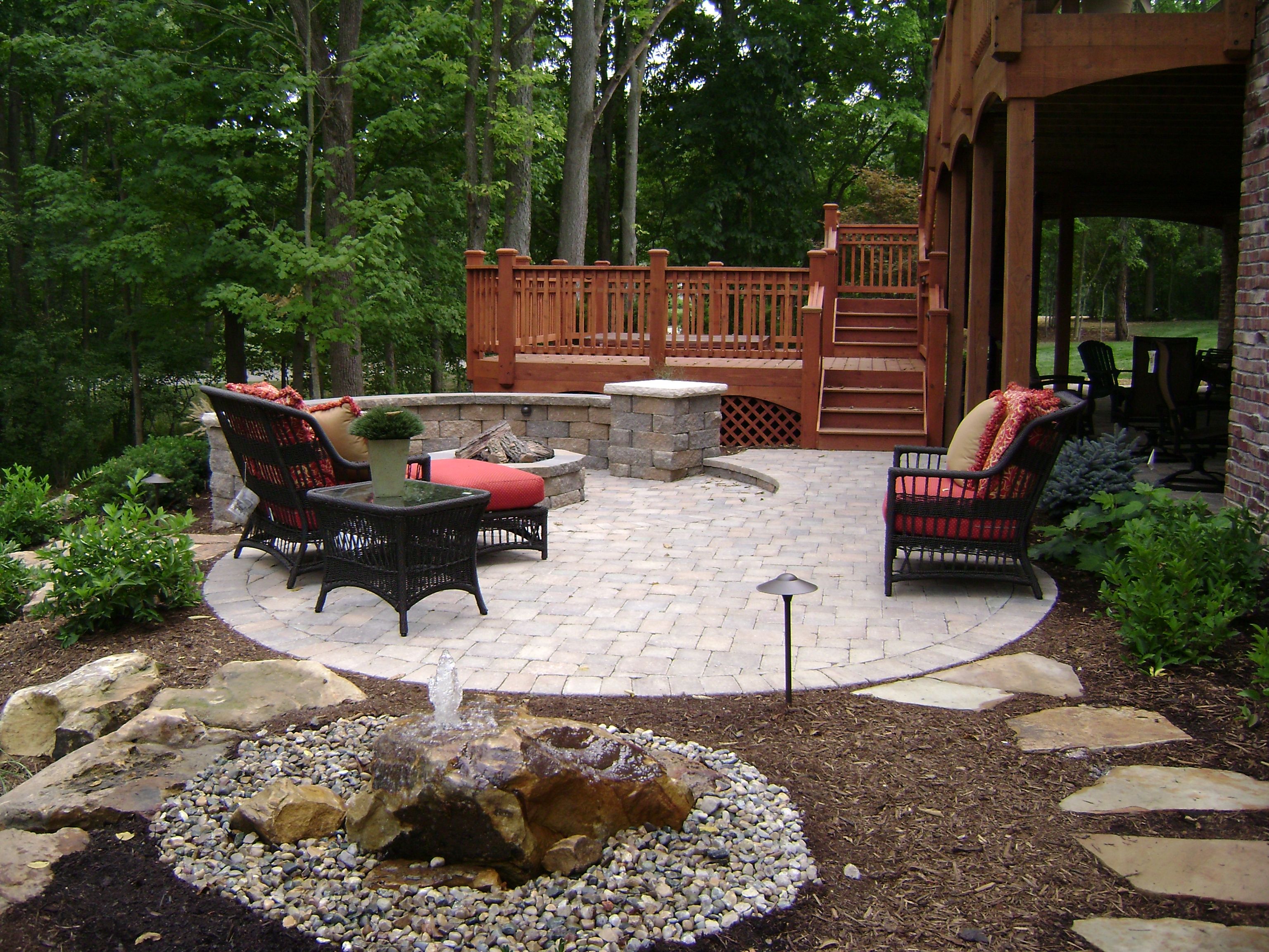 Paver Patio, flagstone walkway, Boulder water feature, landscape