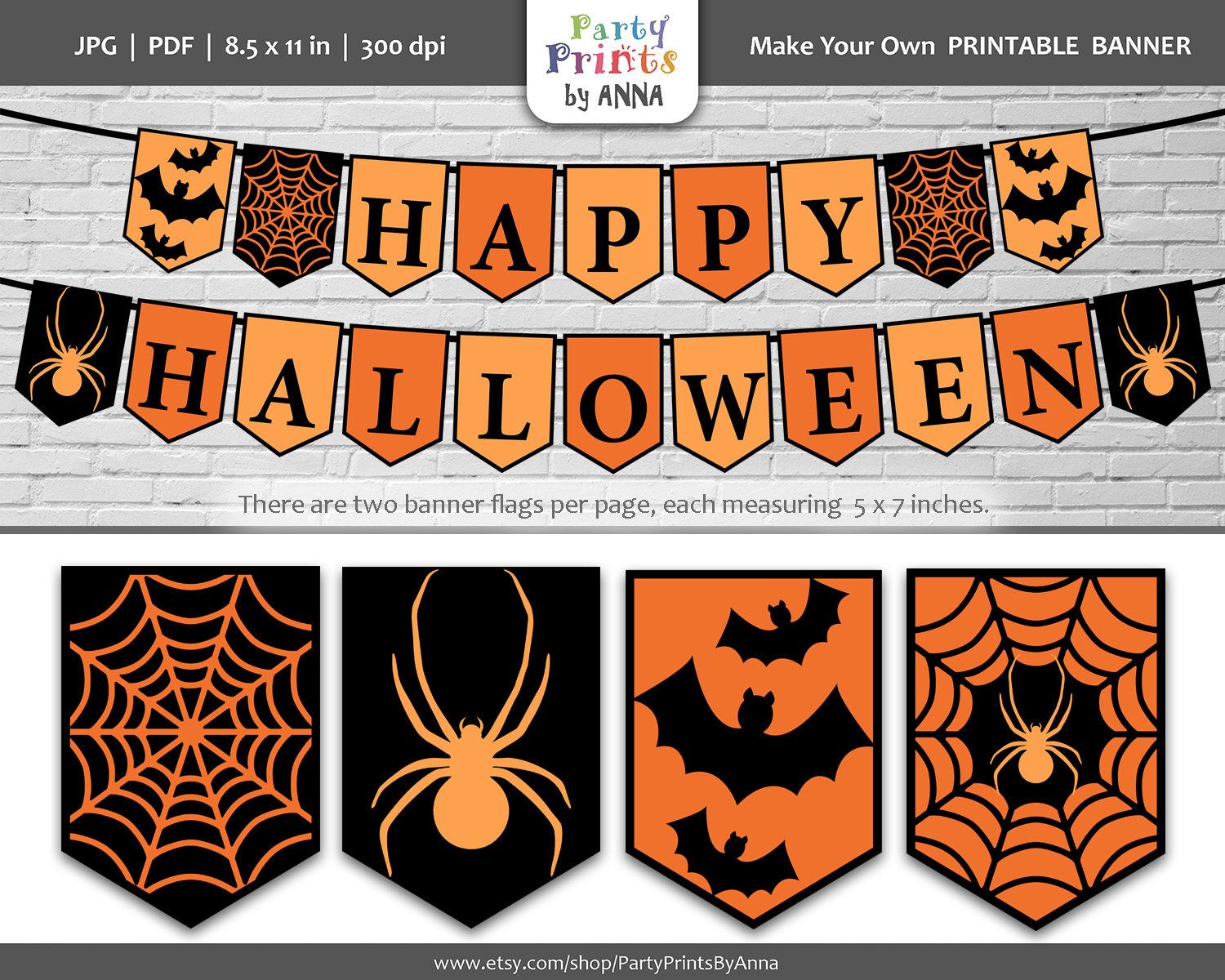 Banners & Signs DIY Instant Download Halloween Pennant Printable Happy ...