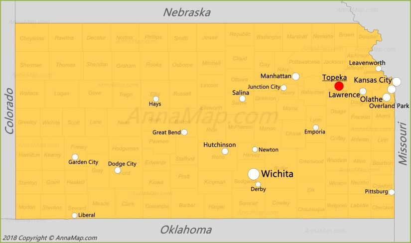 Kansas Map, Topeka Kansas, Wichita, Kansas City, Junction City, Kearny ...