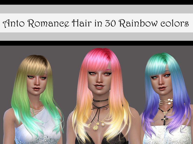 The Sims Resource: Anto`s Romance Hair Rainbow Recolored by Lorwyn ...