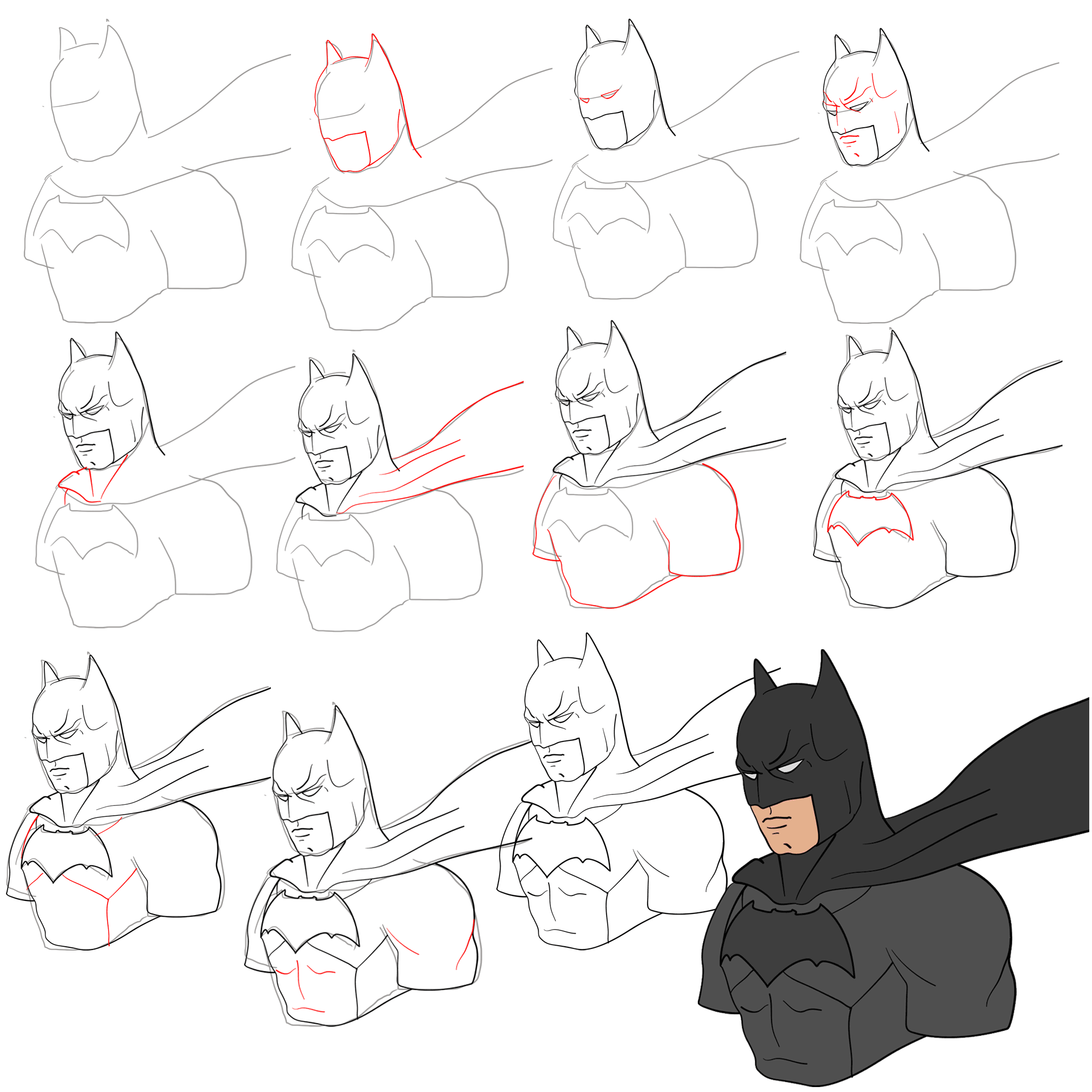 How to Draw Batman step-by-step instructions. Lots of free instructions for  iPhone/iPad. #art #d… in 2023 | Batman drawing, Drawing superheroes, Drawing  cartoon characters