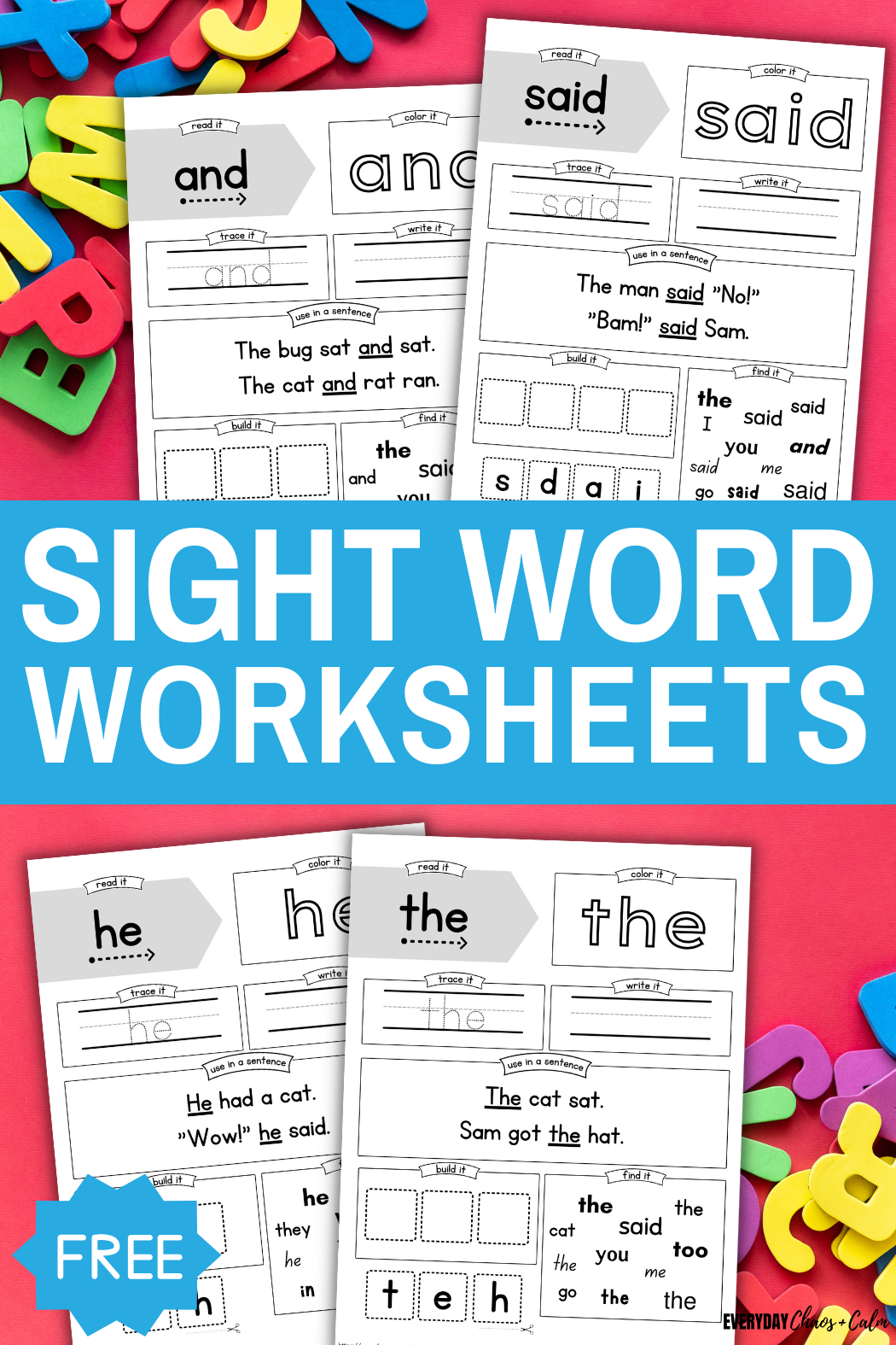 Free Sight Word Worksheets for Reading in 2024 | Sight words ...