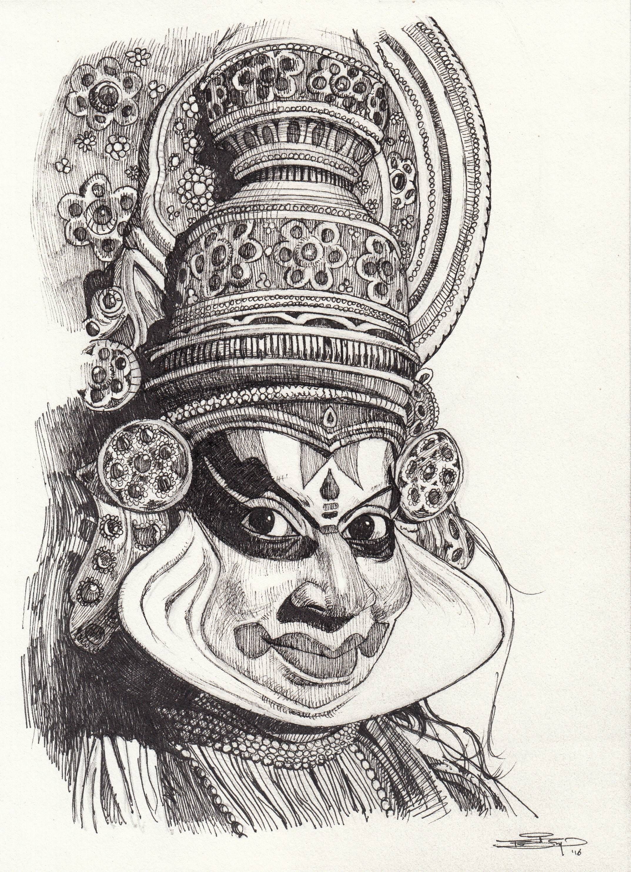 Kathakali Ink 7 5 X 10 5 Art In 2019 Pencil Art Art Sketches Art