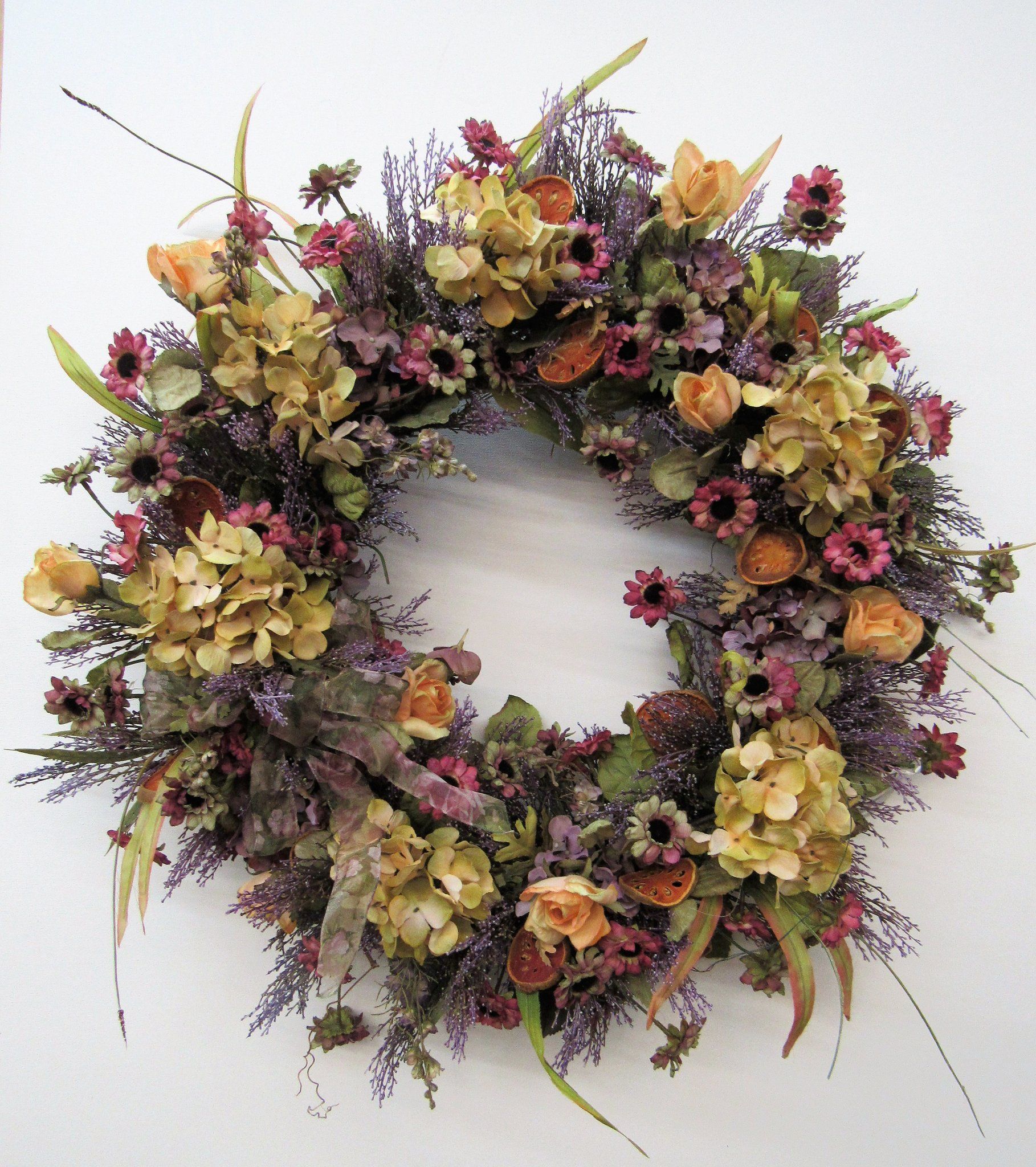 Cream and Pink/Mauve Fall Silk Floral Front Door Wreath – April's ...