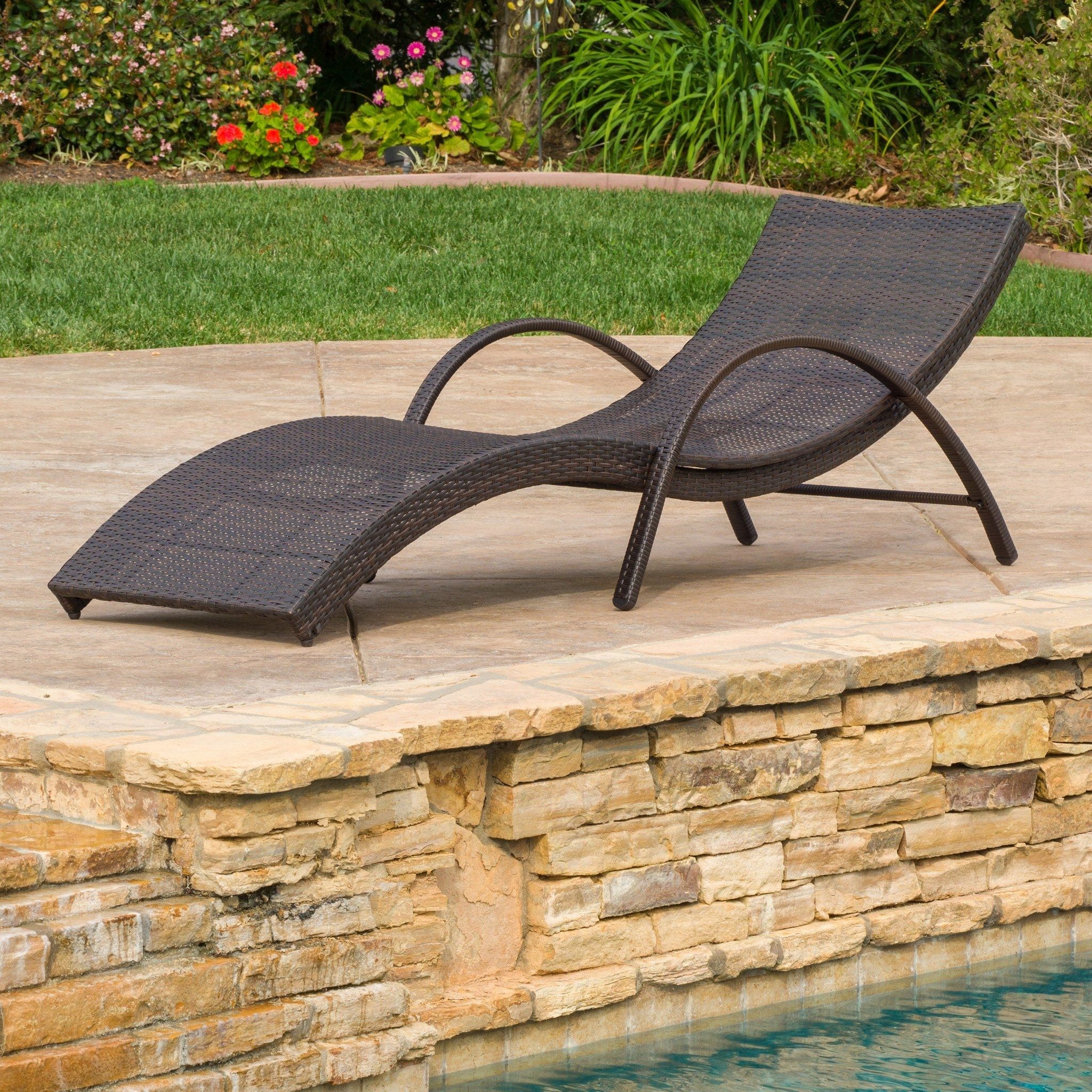 Maureen Outdoor Brown Wicker Folding Armed Chaise Lounge | Wicker ...