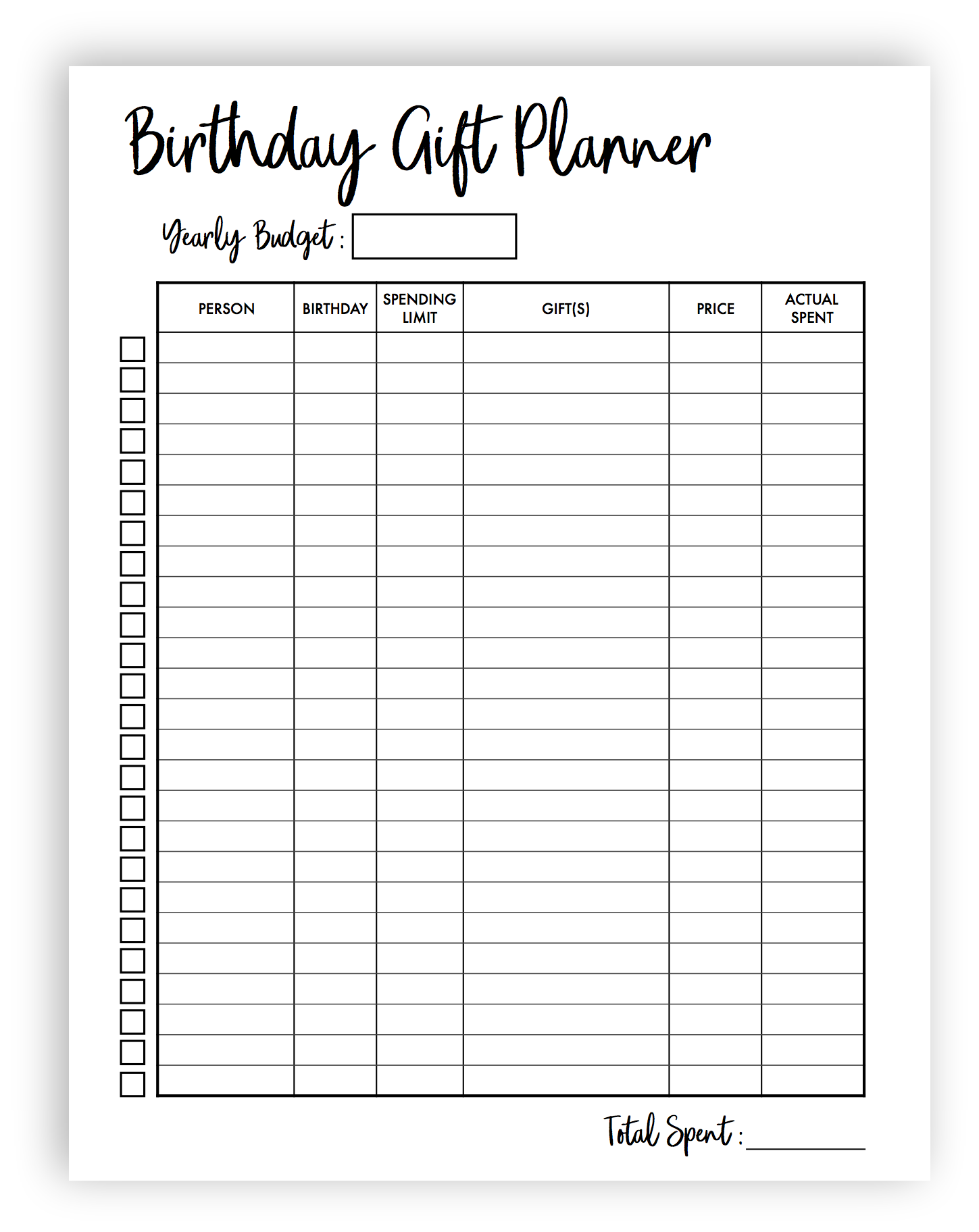 Gift Tracker Template